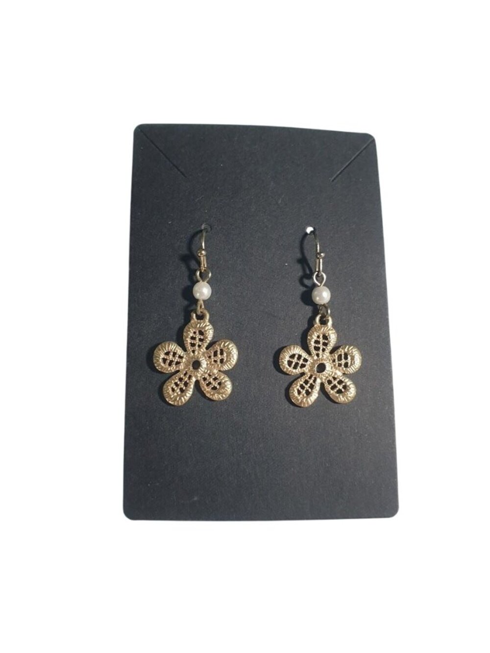 Gold Tone Flower Drop Earrings Pearl Lightweight Jewelry Dangle Hook Closure Wom